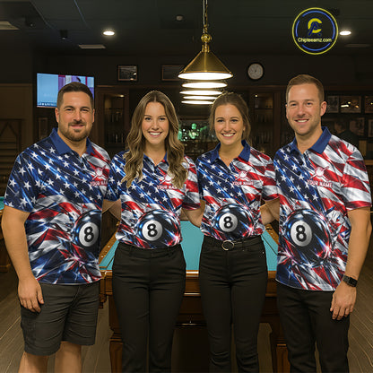 American Flag Broken Glass Billiard Shirt For Men Custom 8 Ball Patriotic Billiard Pool Team Jersey NYN4747