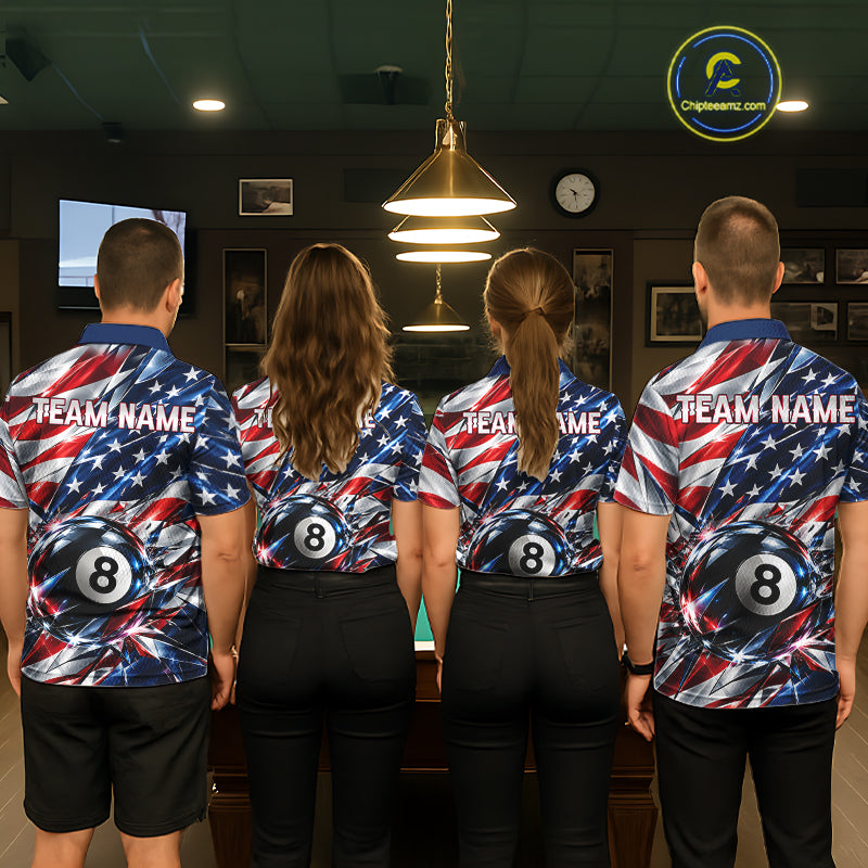 American Flag Broken Glass Billiard Shirt For Men Custom 8 Ball Patriotic Billiard Pool Team Jersey NYN4747