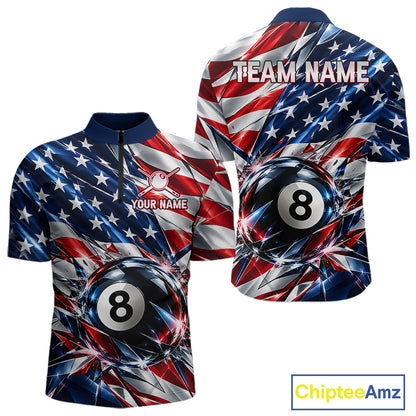 American Flag Broken Glass Billiard Shirt For Men Custom 8 Ball Patriotic Billiard Pool Team Jersey NYN4747