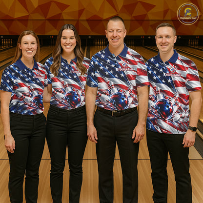 US Flag Broken Glass Bowling Shirt For Men Custom Strike Patriotic Bowling Tournament Team Jersey NYN4748