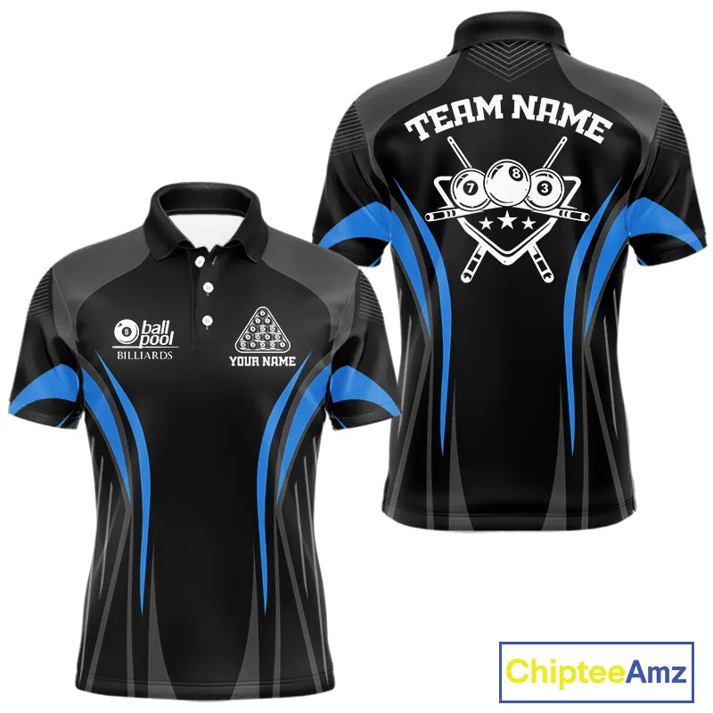 Black And Blue 8 Ball Pool Men Billiard Polo & 1/4-Zip Shirt Custom Pool Team Billiard Shirts NYN2401