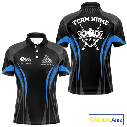 Black And Blue 8 Ball Pool Men Billiard Polo & 1/4-Zip Shirt Custom Pool Team Billiard Shirts NYN2401