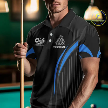 Black And Blue 8 Ball Pool Men Billiard Polo & 1/4-Zip Shirt Custom Pool Team Billiard Shirts NYN2401