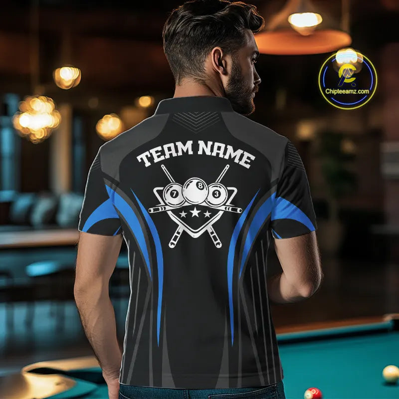 Black And Blue 8 Ball Pool Men Billiard Polo & 1/4-Zip Shirt Custom Pool Team Billiard Shirts NYN2401