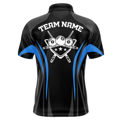 Black And Blue 8 Ball Pool Men Billiard Polo & 1/4-Zip Shirt Custom Pool Team Billiard Shirts NYN2401