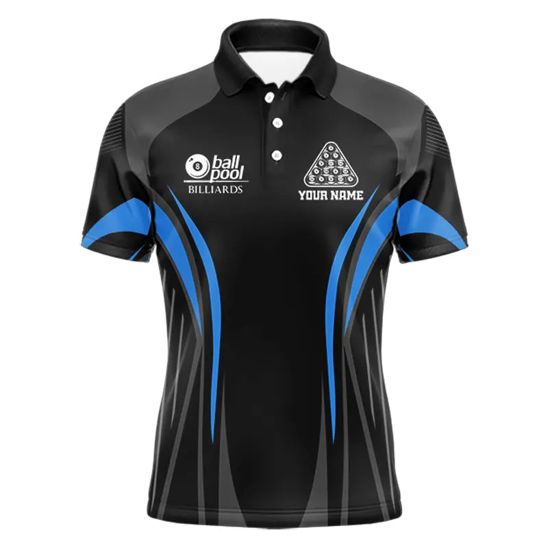 Black And Blue 8 Ball Pool Men Billiard Polo & 1/4-Zip Shirt Custom Pool Team Billiard Shirts NYN2401