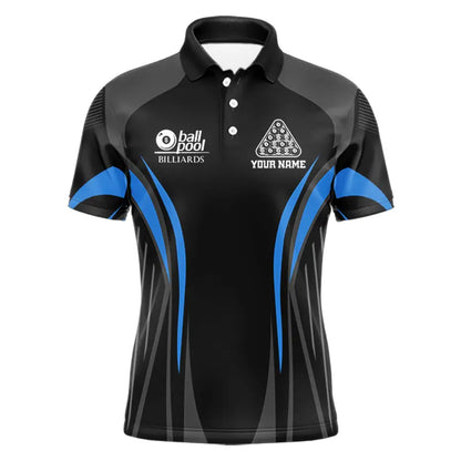 Black And Blue 8 Ball Pool Men Billiard Polo & 1/4-Zip Shirt Custom Pool Team Billiard Shirts NYN2401