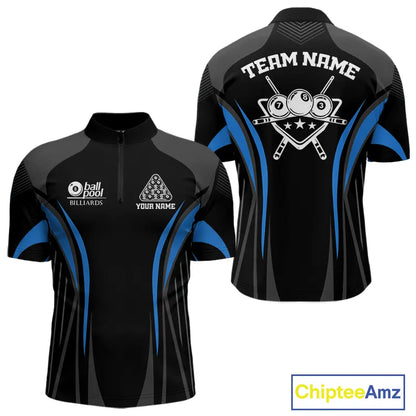 Black And Blue 8 Ball Pool Men Billiard Polo & 1/4-Zip Shirt Custom Pool Team Billiard Shirts NYN2401