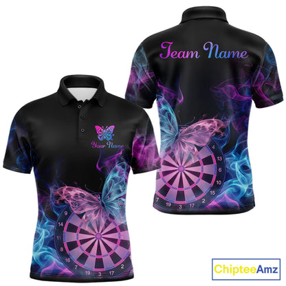 Smoke Butterfly Dartboard Men Dart Polo & 1/4-Zip Shirt Custom Blue Pink Dart Jersey For Darters NYN3001