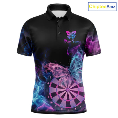 Smoke Butterfly Dartboard Men Dart Polo & 1/4-Zip Shirt Custom Blue Pink Dart Jersey For Darters NYN3001