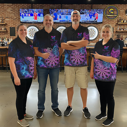 Smoke Butterfly Dartboard Women Dart Polo & 1/4-Zip Shirt Custom Blue Pink Dart Jersey For Darters NYN3001