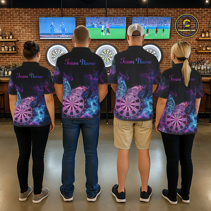 Smoke Butterfly Dartboard Women Dart Polo & 1/4-Zip Shirt Custom Blue Pink Dart Jersey For Darters NYN3001