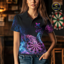 Load image into Gallery viewer, Smoke Butterfly Dartboard Women Dart Polo &amp; 1/4-Zip Shirt Custom Blue Pink Dart Jersey For Darters NYN3001