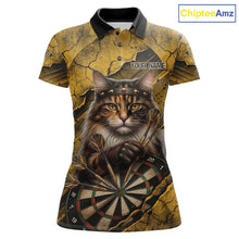 Load image into Gallery viewer, Funny Cat Cracked Darts Shirt For Women Custom Yellow Grunge Darts Team Jersey, Darts Gifts NYN3006
