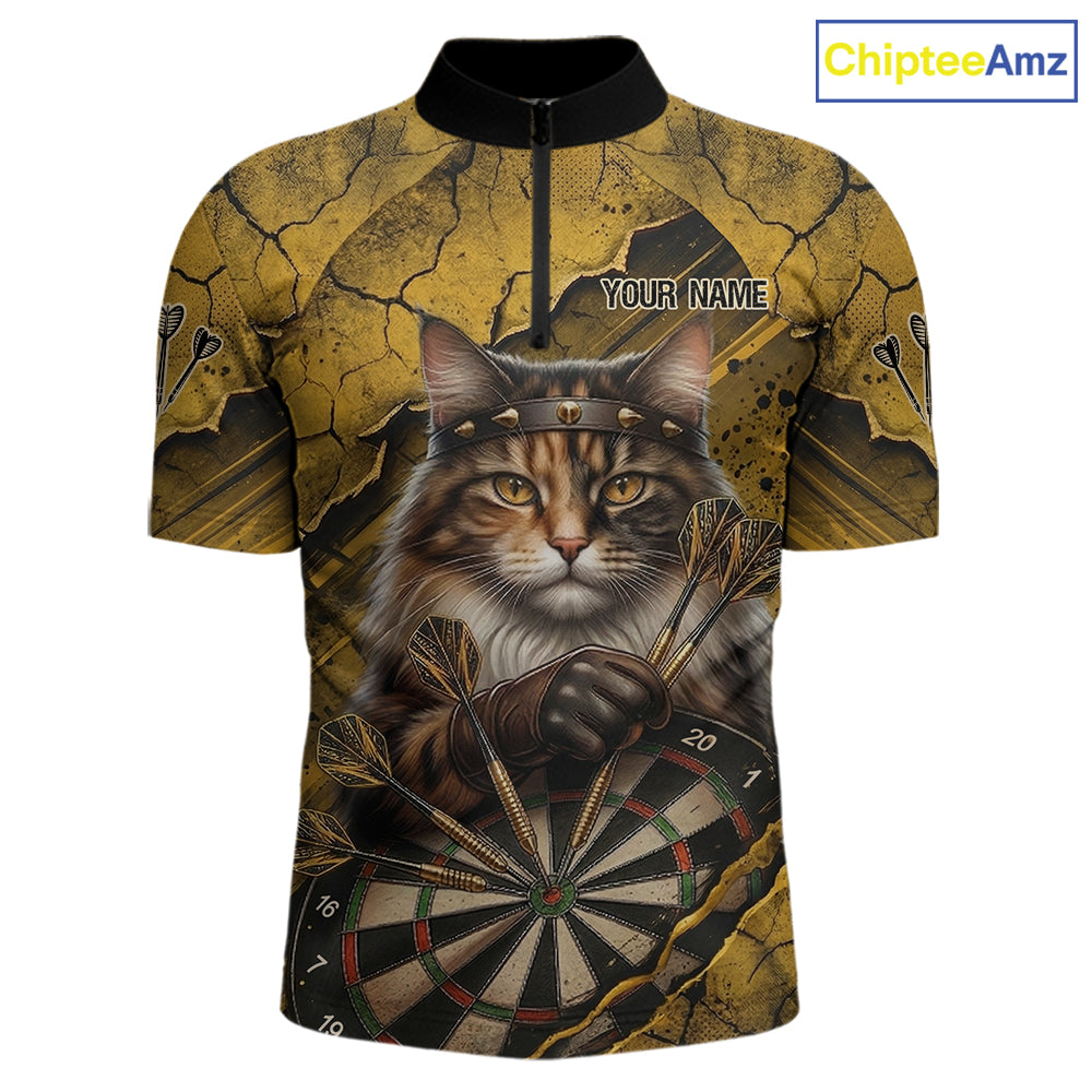 Funny Cat Cracked Darts Shirt For Men Custom Yellow Grunge Darts Team Jersey, Darts Gifts NYN3006