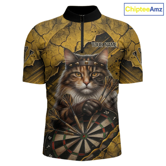 Funny Cat Cracked Darts Shirt For Men Custom Yellow Grunge Darts Team Jersey, Darts Gifts NYN3006
