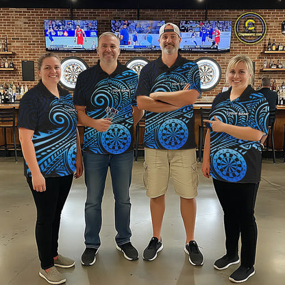 Black Blue Tribal Pattern Men Darts Polo & 1/4-Zip Shirt Personalized Tribal Dart Team Appeal NYN3007