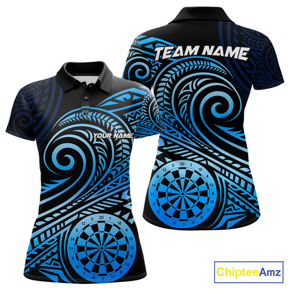 Black Blue Tribal Pattern Women Darts Polo & 1/4-Zip Shirt Personalized Tribal Dart Team Appeal NYN3007