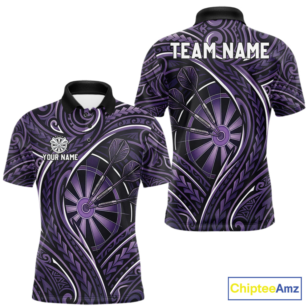 Black Purple Tribal Pattern Darts Polo & 1/4-Zip Shirt For Men Personalized Tribal Dart Team Appeal NYN3009