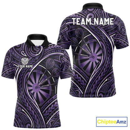 Black Purple Tribal Pattern Darts Polo & 1/4-Zip Shirt For Men Personalized Tribal Dart Team Appeal NYN3009