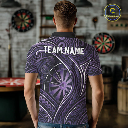 Black Purple Tribal Pattern Darts Polo & 1/4-Zip Shirt For Men Personalized Tribal Dart Team Appeal NYN3009