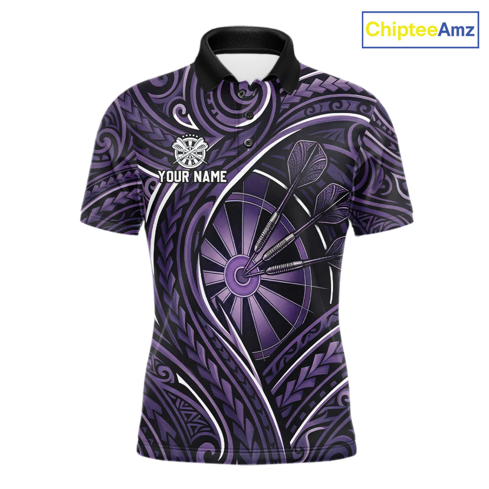 Black Purple Tribal Pattern Darts Polo & 1/4-Zip Shirt For Men Personalized Tribal Dart Team Appeal NYN3009