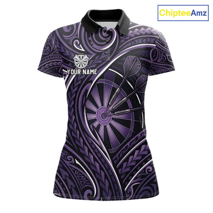 Black Purple Tribal Pattern Darts Polo & 1/4-Zip Shirt For Women Personalized Tribal Dart Team Appeal NYN3009