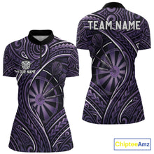 Load image into Gallery viewer, Black Purple Tribal Pattern Darts Polo &amp; 1/4-Zip Shirt For Women Personalized Tribal Dart Team Appeal NYN3009
