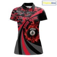 Load image into Gallery viewer, Black Red Camo Flame 8 Ball 9 Ball Pool Shirt For Women Custom Billiard Team Jersey