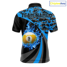 Load image into Gallery viewer, Black Blue Camo Flame 8 Ball 9 Ball Pool Shirt For Men Custom Billiard Team Jersey