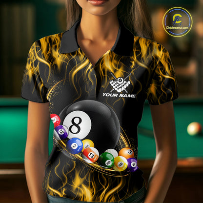 Fire Flame 8 Ball Billiard Pool Shirt For Women Custom Yellow Light Billiard Ball Team Jersey NYN3432