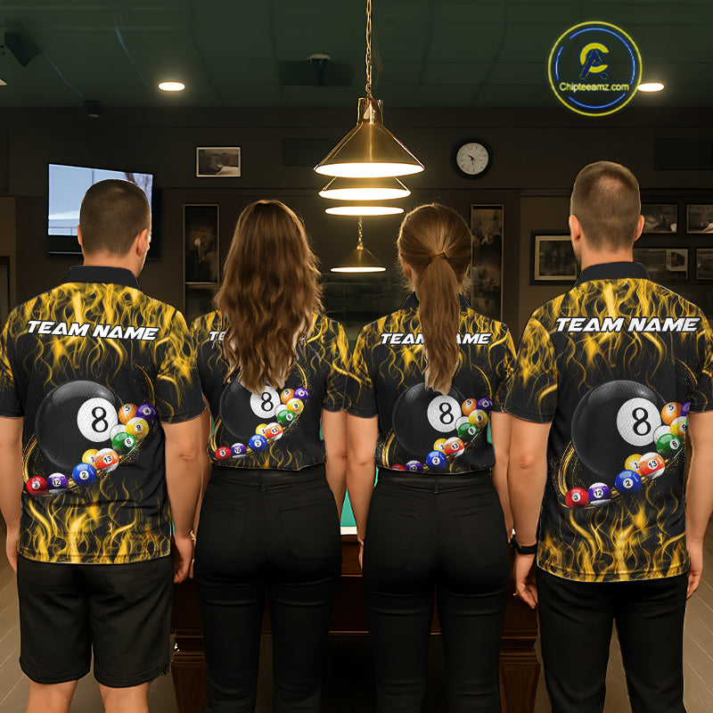 Fire Flame 8 Ball Billiard Pool Shirt For Men Custom Yellow Light Billiard Ball Team Jersey NYN3432