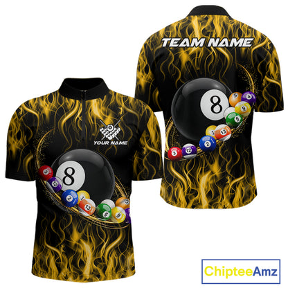 Yellow Light Fire Flame 8 Ball Pool Shirt For Men Custom Billiard Ball Team Jersey