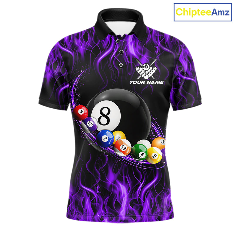 Purple Light Fire Flame 8 Ball Pool Shirt For Men Custom Billiard Ball Team Jersey
