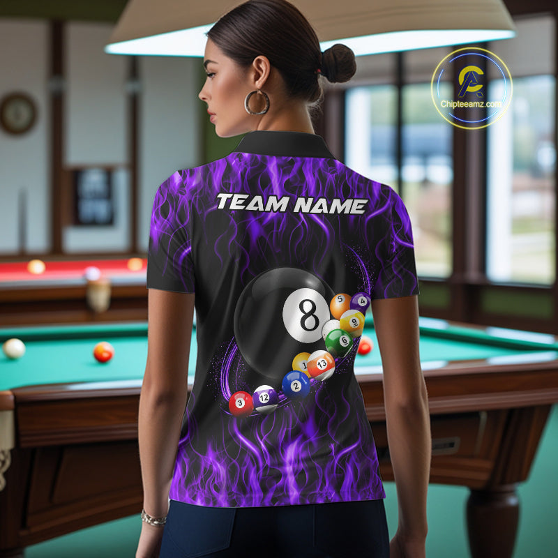 Fire Flame 8 Ball Billiard Pool Shirt For Women Custom Purple Light Billiard Ball Team Jersey NYN3433