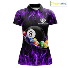 Load image into Gallery viewer, Purple Light Fire Flame 8 Ball Pool Shirt For Women Custom Billiard Ball Team Jersey