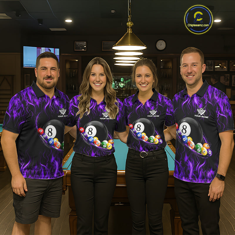 Fire Flame 8 Ball Billiard Pool Shirt For Women Custom Purple Light Billiard Ball Team Jersey NYN3433