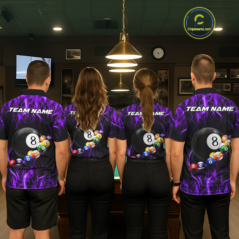 Fire Flame 8 Ball Billiard Pool Shirt For Women Custom Purple Light Billiard Ball Team Jersey NYN3433