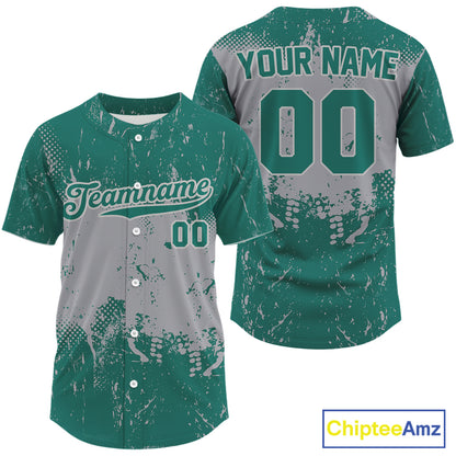 Custom Grey And Green Grunge Baseball Ball Shirt For Men Baseball Team Jerseys NYN1591