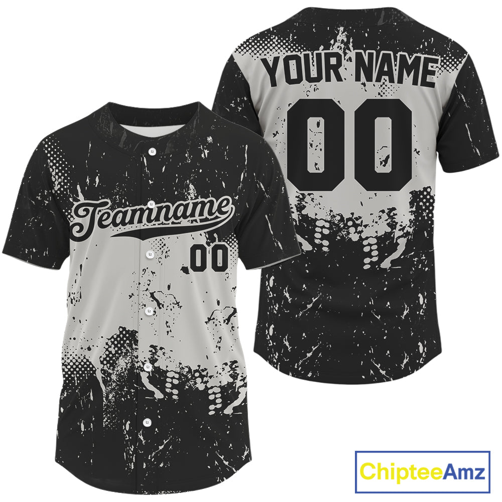 Custom Black White Grunge Baseball Ball Shirt For Men Baseball Team Jerseys NYN1592