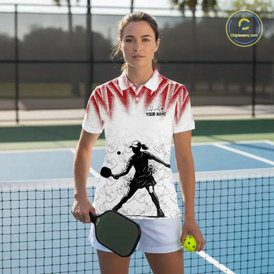 Custom White And Red Grunge Pickleball Paddle League Jerseys Women Pickleball Team Shirts NYN2140