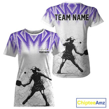 Load image into Gallery viewer, Custom White And Purple Grunge Pickleball Paddle League Jerseys Women Pickleball Team Shirts NYN2141