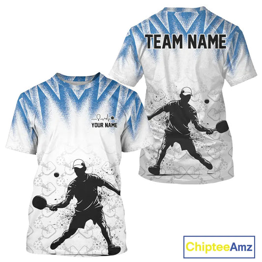 Custom White And Blue Grunge Pickleball Paddle League Jerseys Men Pickleball Team Shirts NYN2142