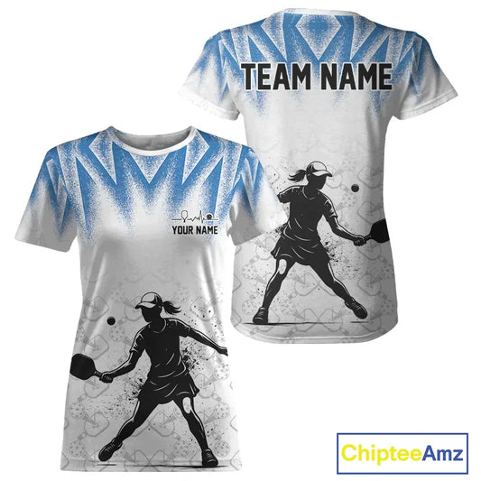 Custom White And Blue Grunge Pickleball Paddle League Jerseys Women Pickleball Team Shirts NYN2142