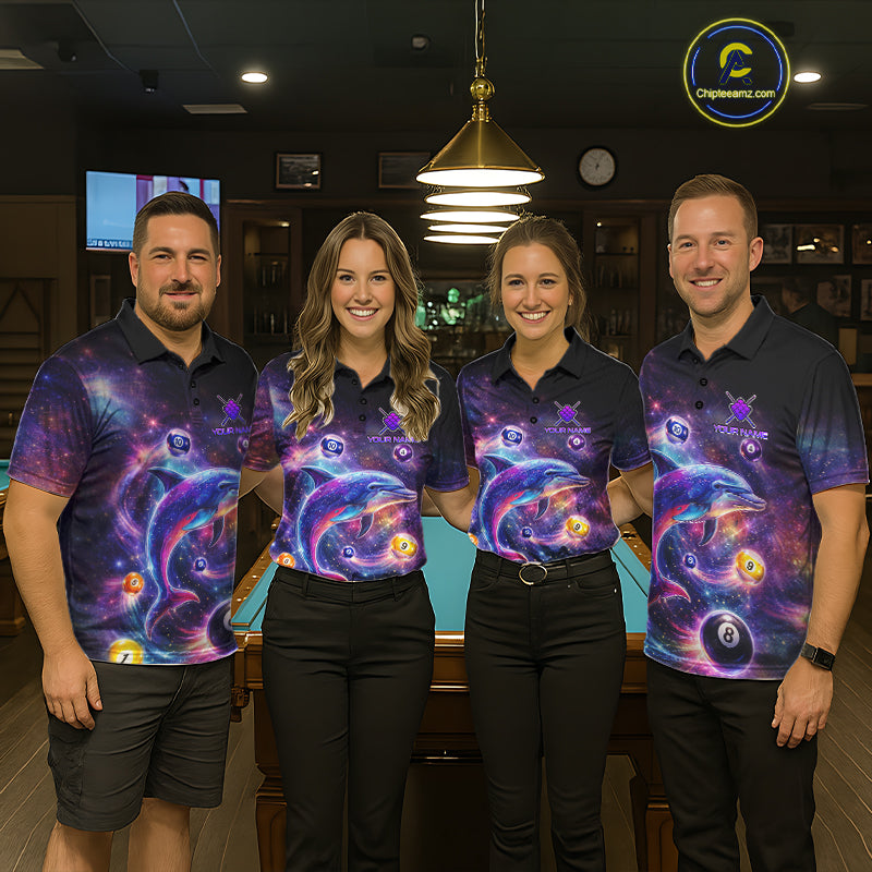Funny Dolphin Rainbow Galaxy Pool Ball Billiard Shirt For Men Personalized Billiard Team Apparel NYN2637
