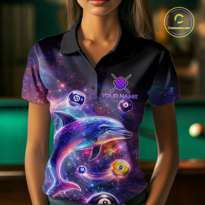 Funny Dolphin Rainbow Galaxy Pool Ball Billiard Shirt For Women Personalized Billiard Team Apparel NYN2637