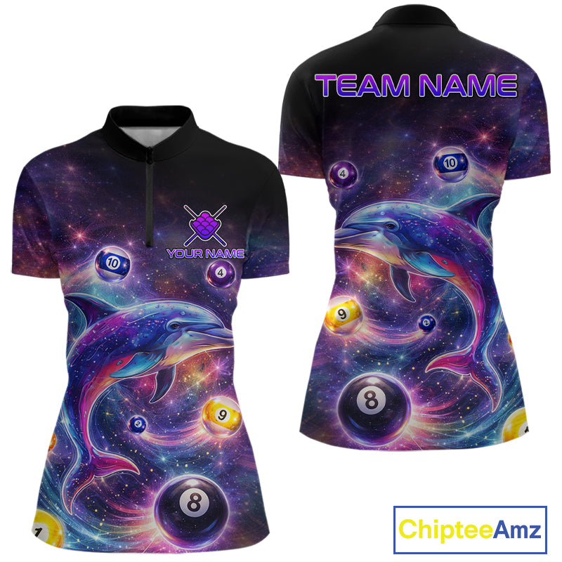 Funny Dolphin Rainbow Galaxy Pool Ball Billiard Shirt For Women Personalized Billiard Team Apparel NYN2637