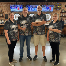 Load image into Gallery viewer, Grunge Horror Grey Skull Vintage Dartboard &amp; Arrow Men Darts Polo Shirt Custom Dart League Shirts NYN2642