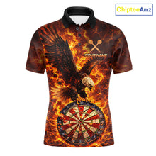 Load image into Gallery viewer, Fire Flame Eagle Red-Blue Cracked Dartboard Men Darts Polo Shirt Custom Dart League Shirts NYN2644
