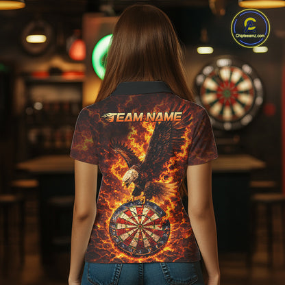 Fire Flame Eagle Red-Blue Cracked Dartboard Women Darts Polo Shirt Custom Dart League Shirts NYN2644